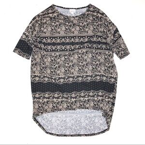 LuLaRoe Lace Print Irma Tunic Top Black Beige XS